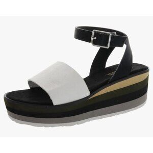 MUK LUKS Sandal Groove Time Platform Black White Green Ankle Straps Size 11